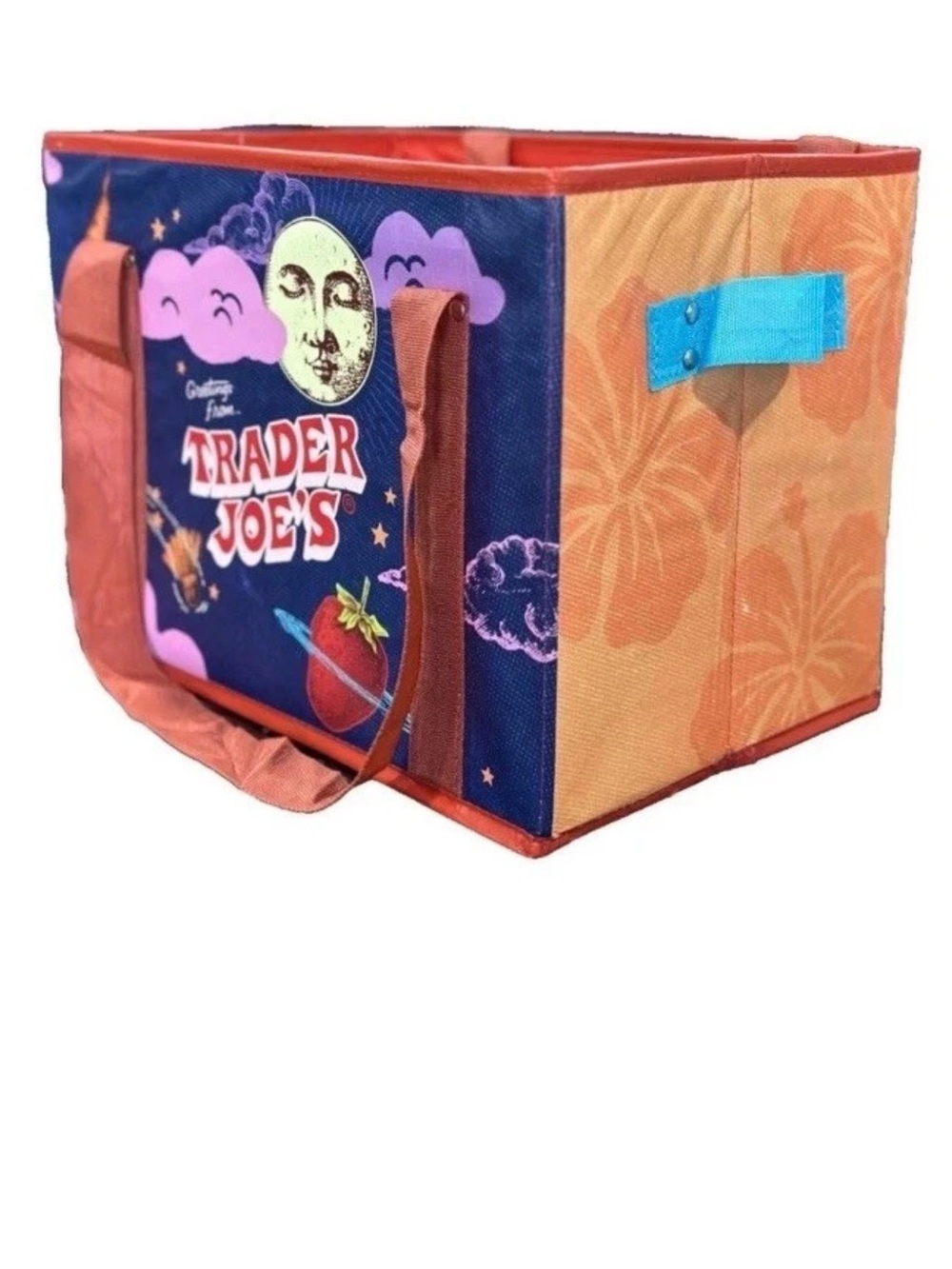 Trader Joe's Stand-Up Collapsible Grocery Tote Bag - Blue & White x2 - Picture 4 of 6